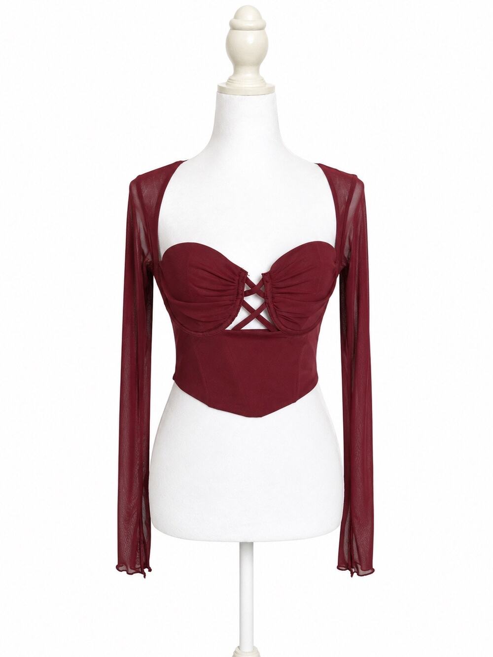 Windsor Burgundy Mesh Corset Top – Size Small
